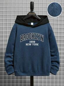 SHEIN Tween Boy Letter Graphic Two Tone Sweatshirt - Blue - View 1