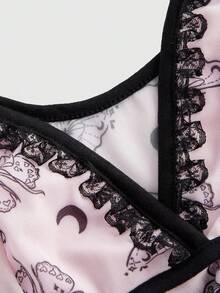 ROMWE Kawaii In bướm Viền Lace tương phản Cà vạt vai Cami ngọn - Hồng - Xem 3