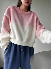 DAZY Ombre Drop Shoulder Oversized Sweatshirt,Fall Clothes - Pink - View 7