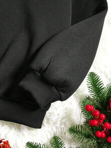 SHEIN LUNE Hơn In Giáng sinh Thả vai Áo nỉ - màu đen - Xem 4