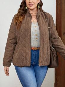 EMERY ROSE Talla grande Abrigo acolchado con cremallera - Marrón - Ver 4