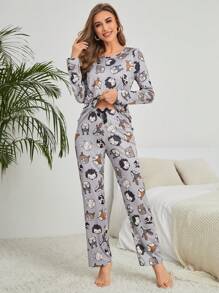 Bộ đồ ngủ họa tiết hoạt hình / Bộ đồ ngủ, Quần áo mùa thu - Nhiều màu - Xem 6