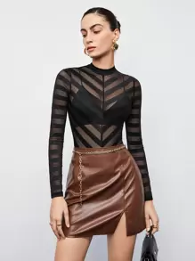 BizChic Lưới trong suốt Áo liền quần chặt Không có bộ đồ lót - màu đen - Xem 1
