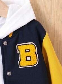 Baby Boy Letter Patched Striped Trim Varsity Jacket Without Hoodie - Royal Blue - View 3