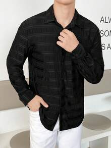 GENTILAND 寬鬆款純色男士鈕扣衫 - 黑色 - 查看 4