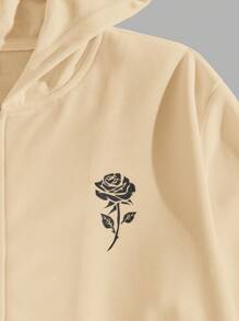 GENTILAND 男士花卉和字母圖案拉鏈連帽衫 - 卡其色 - 查看 3