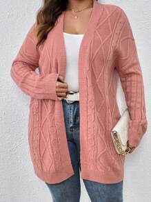 SHEIN Essnce Hơn Xoắn Dan Thả vai Áo len Duster - Hồng - Xem 1