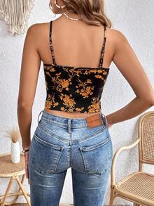 SHEIN VCAY Top de tirantes con estampado floral - Negro - Ver 2