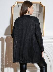 SHEIN Clasi Hơn Mở Mặt trước Kim sa áo - màu đen - Xem 2