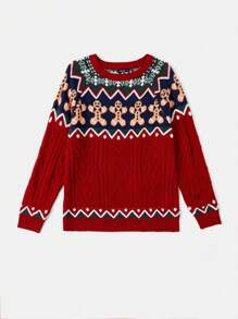 Flirla Áo len tay raglan họa tiết hình học chủ đề Giáng sinh, kiểu dáng chui đầu, thích hợp cho mùa thu đông. - Nhiều màu - Xem 2