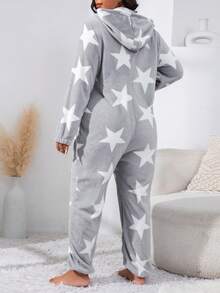 Talla grande Mameluco de dormir con estampado de estrella con capucha - Gris - Ver 2