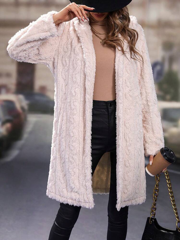 Open Front Hooded Teddy Coat Fall Cloth For Women