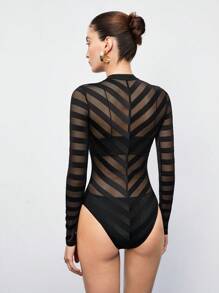 BizChic Lưới trong suốt Áo liền quần chặt Không có bộ đồ lót - màu đen - Xem 2