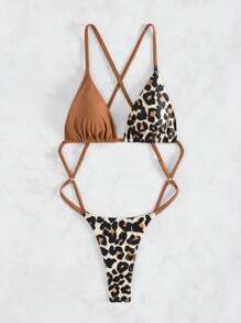 Swim SXY 1pc Women Leopard Print Patchwork One-Piece Swimsuit, Random Print Summer