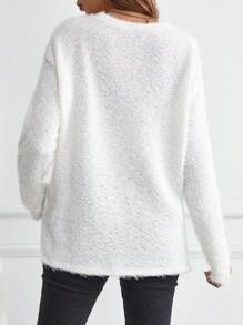 SHEIN Thai sản Chi tiết Nút Thả vai Viền chia cắt Áo thun - trắng - Xem 2