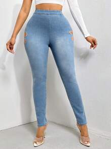 SHEIN Unity Cut Out Side Skinny Jeans - Silver - View 5