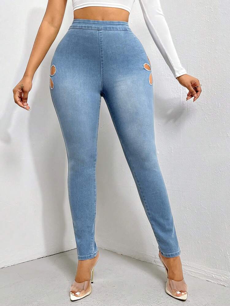Cut Out Side Skinny Jeans