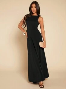 SHEIN Belle Solid Twist Backless Bridesmaid Dress - Black - View 7
