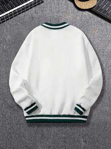 Manfinity Homme Men Plus Letter Graphic Striped Trim Sweatshirt - White - View 2