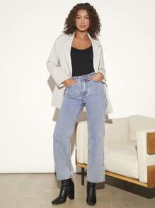 SHEIN BASICS Lapel Neck Single Button Overcoat - Beige - View 5