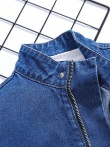 SHEIN Tween Boy Flap Pocket Denim Jacket - Dark Wash - View 5