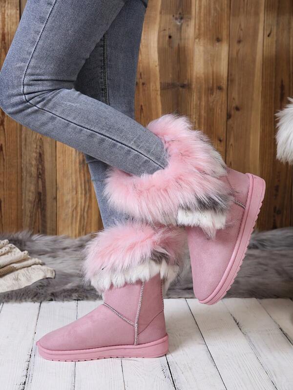 Damen Mode Bequeme Kunstfell Futter Warme rutschfeste leicht An-/Auszuziehende Winter Schneestiefel
