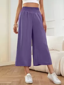 SHEIN LUNE Chất rắn quần ống rộng Quần Capris - Màu tím - Xem 1