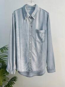 DAZY Y2K风格贴袋纽扣前襟牛仔上衣，牛仔外套，秋季女装长袖女装