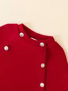 SHEIN Elladie kids 女小童拼接邊斗篷袖雙排釦斗篷大衣適用於聖誕 - 紅色 - 查看 7