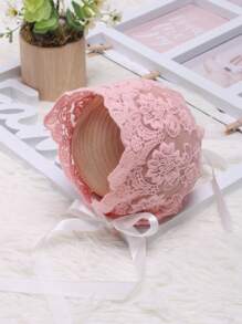 Baby Girl Solid Lace Hat Photography Prop - Pink - View 2