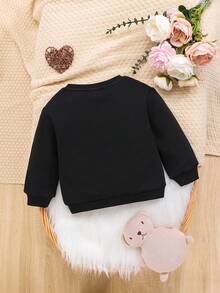 SHEIN Đứa bé gái In hoa Áo nỉ - màu đen - Xem 2