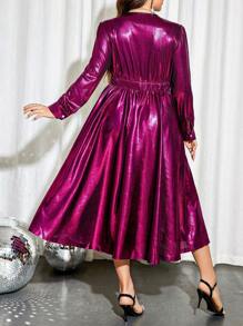 Allurite Plus Plunging Neck Metallic Dress - Purple - View 2