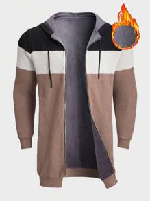 Manfinity VCAY Homme Cardigan À Blocs De Couleurs À Cordon À Capuche Zippé - Kaki - Voir 1