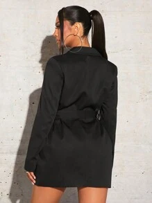 SHEIN SXY Lapel Neck Flap Detail Blazer Winter Women Clothes - Black - View 2