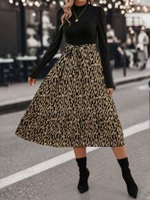 SHEIN Clasi Graphic Print Puff Sleeve Belted Dress - Multicolor - View 1