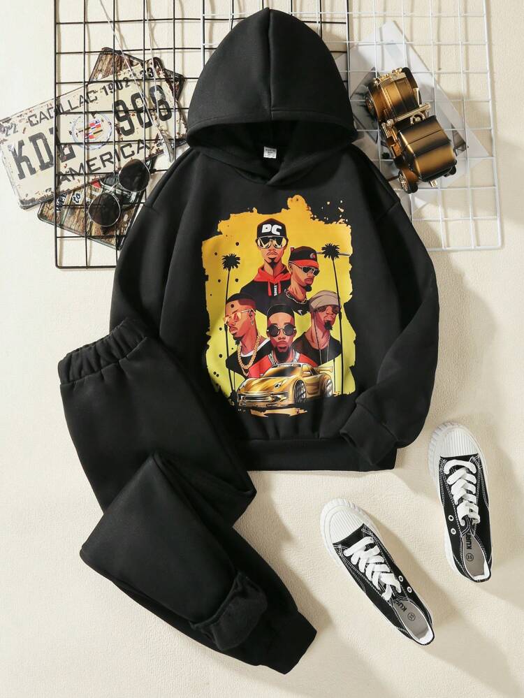 Tween Boy Figure Graphic Thermal Hoodie & Sweatpants