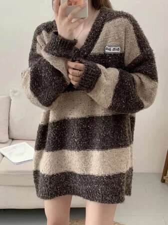 Block Stripe Drop Shoulder Oversized Sweater