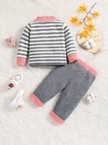 Baby Girl Striped Pattern Pocket Front Sweater & Knit Pants - Multicolor - View 2