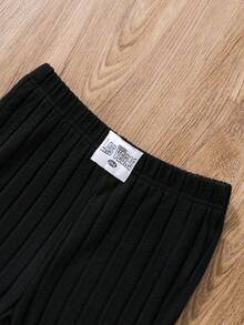 SHEIN Quần ống loe họa tiết chữ chắp vá cho nữ, thời trang thường ngày, trang trí chữ cái, eo cao, nhiều màu sắc có sẵn - màu đen - Xem 6