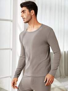 Men Solid Thermal Underwear Set - Brown - View 3