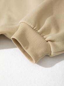 SHEIN Essnce Sudadera con girasol & con estampado de slogan con forro térmico - Caqui - Ver 4