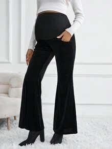 SHEIN Thai sản Vòng eo có thể điều chỉnh Quần ống loe - màu đen - Xem 5