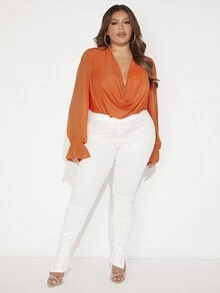 SHEIN SXY 大碼垂領燈籠袖連身背心 - 橘色 - 查看 3