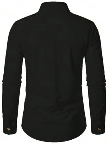 Manfinity Homme Nam Chất rắn Túi có nắp Vải to sợi Áo khoác kiểu sơ mi - màu đen - Xem 2