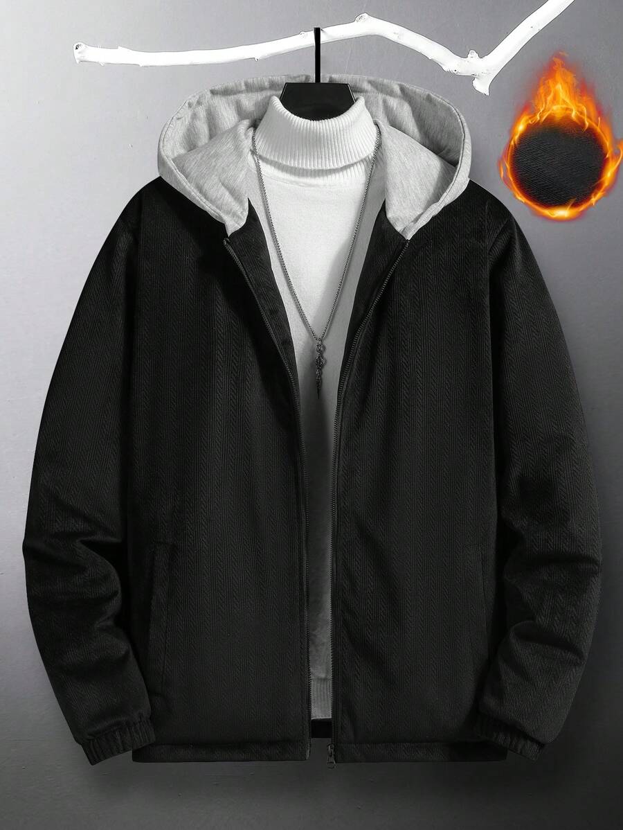 Manfinity Homme 1 chiếc áo khoác có dây kéo có mũ trùm đầu phù hợp cho nam giới - màu đen - Xem 1