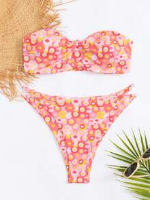 Swim Mod Women's All Over Floral Print Twist Front Bikini Set - Multicolor - View 8