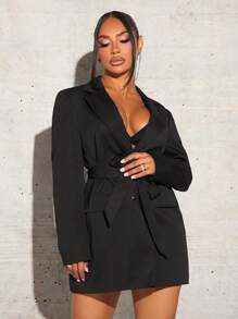 SHEIN SXY Lapel Neck Flap Detail Blazer Winter Women Clothes - Black - View 6