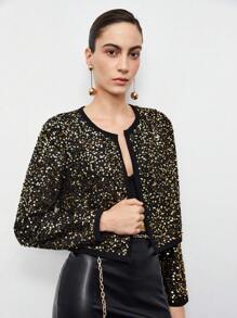 SHEIN Maija Jacke mit offener Front, Paillette, - Gold - Übersicht 8