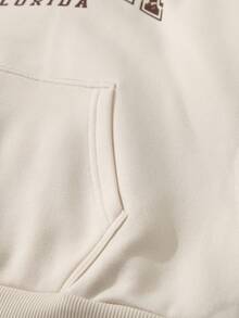 SHEIN Unity Áo nỉ có mũ trùm đầu họa tiết chữ cái thường ngày cho nữ, túio, mùa thu - Màu be - Xem 4