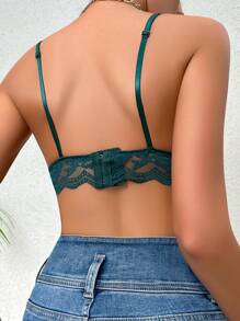 Floral Lace Scallop Trim Lingerie Bralette - Dark Green - View 2